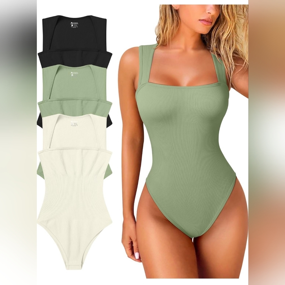 NEW OQQ Bodysuits. 3 pack Size Medium. Brand New. Shapwear, Ribbed, Square neck.